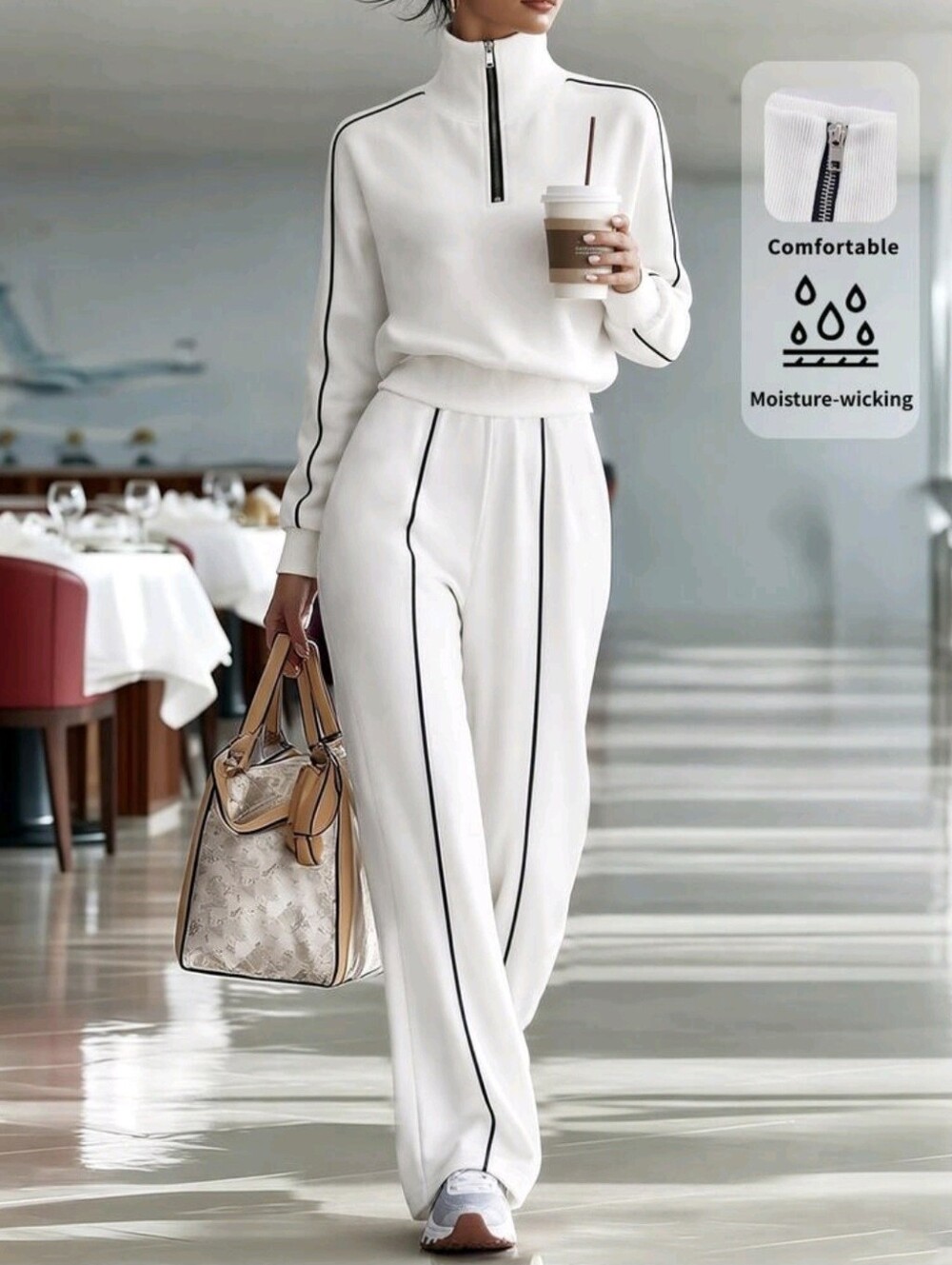 Autumn Casual Women's 2 Pieces Set Outdoor Leisure White Top And Sweatpants - Picture 3 of 6
